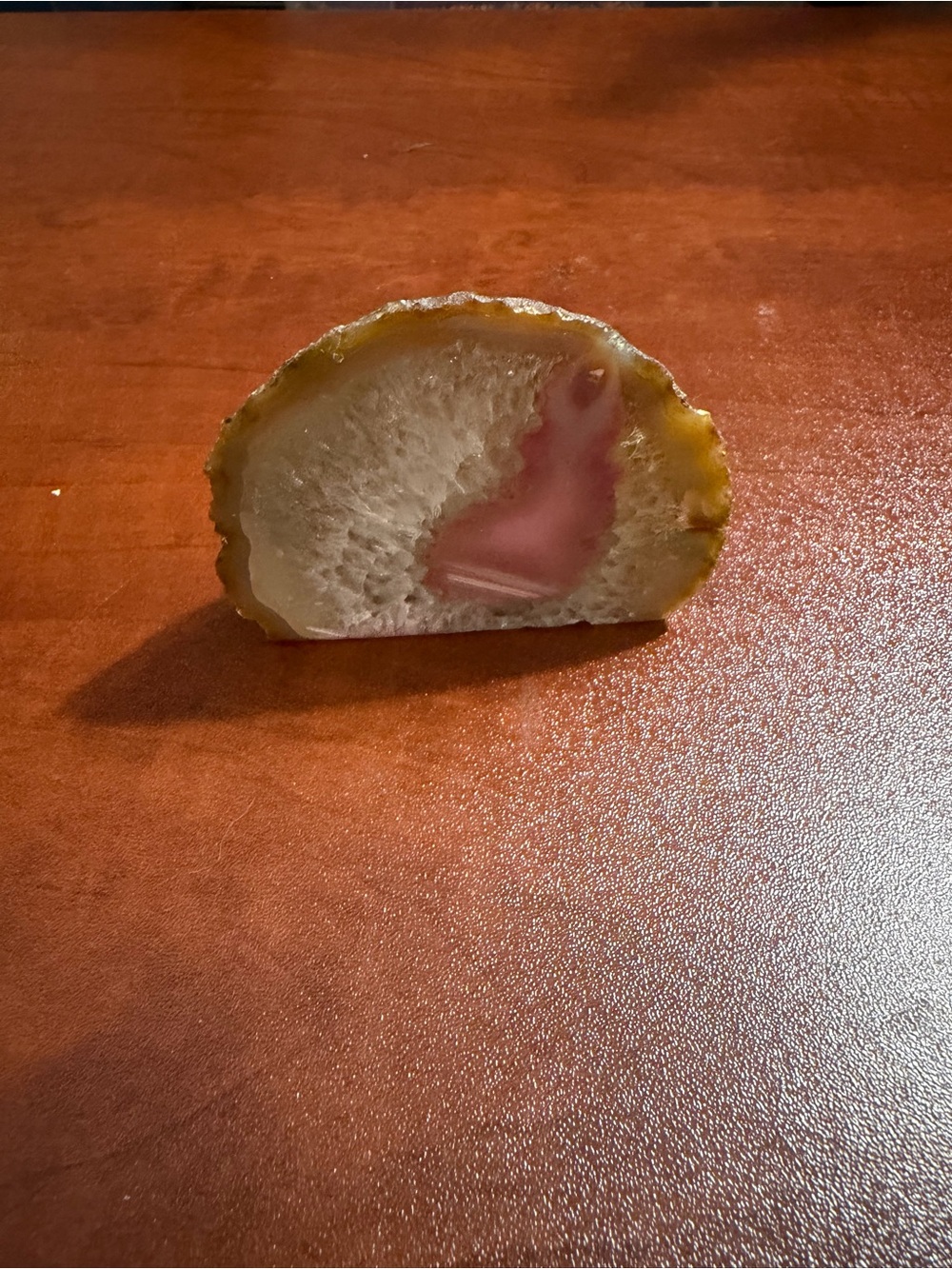 Polished Pink & White Agate Geode Crystal Display Piece